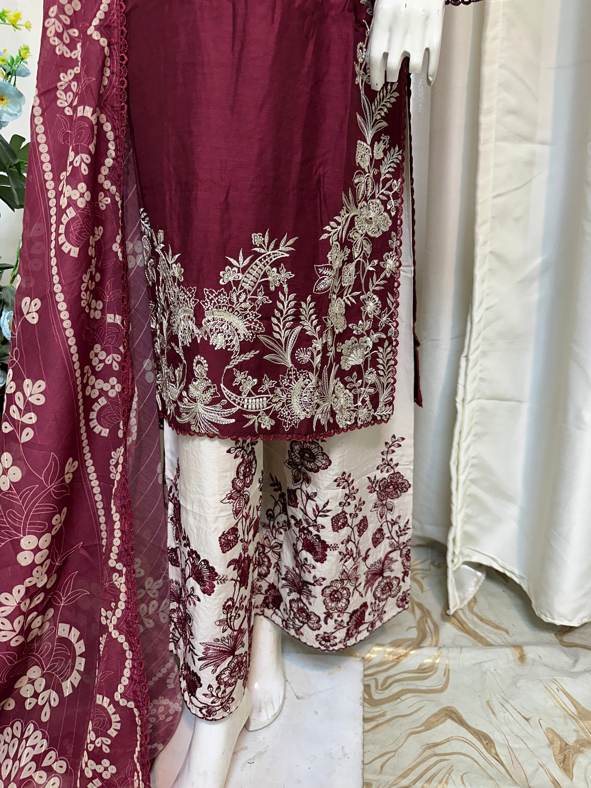 SG1107 Viscose Palazzo Mehroon