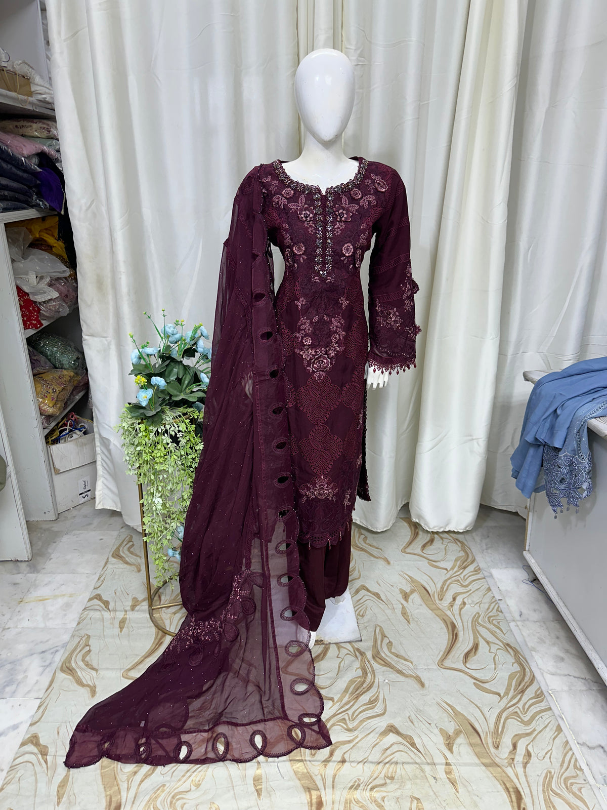 SJ3782 Chiffon Mehroon