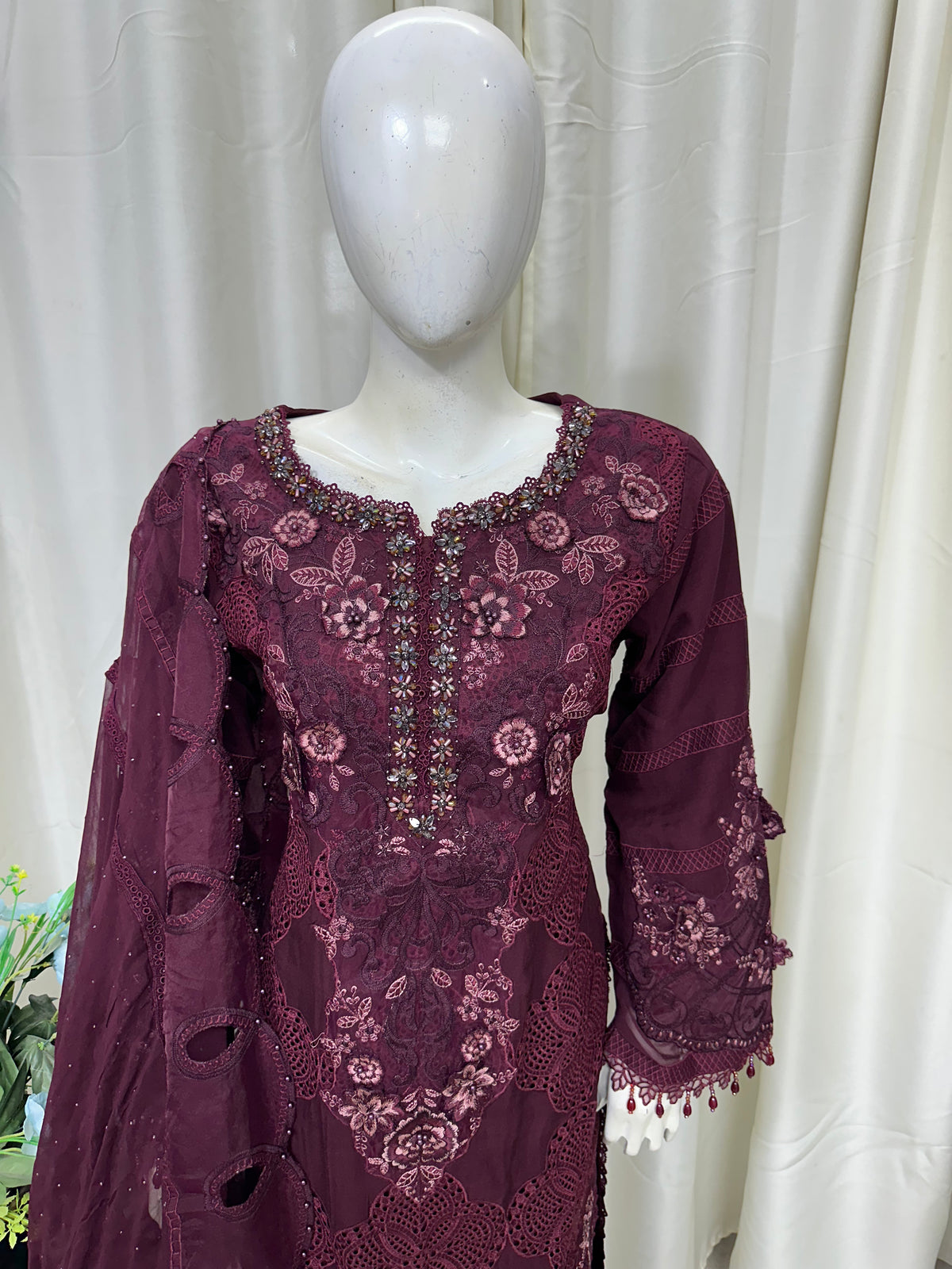 SJ3782 Chiffon Mehroon