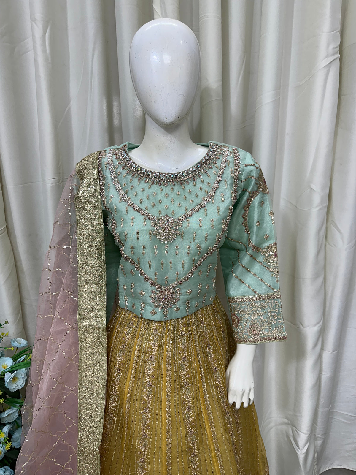 FG 184 Aqua Mustard Lehnga