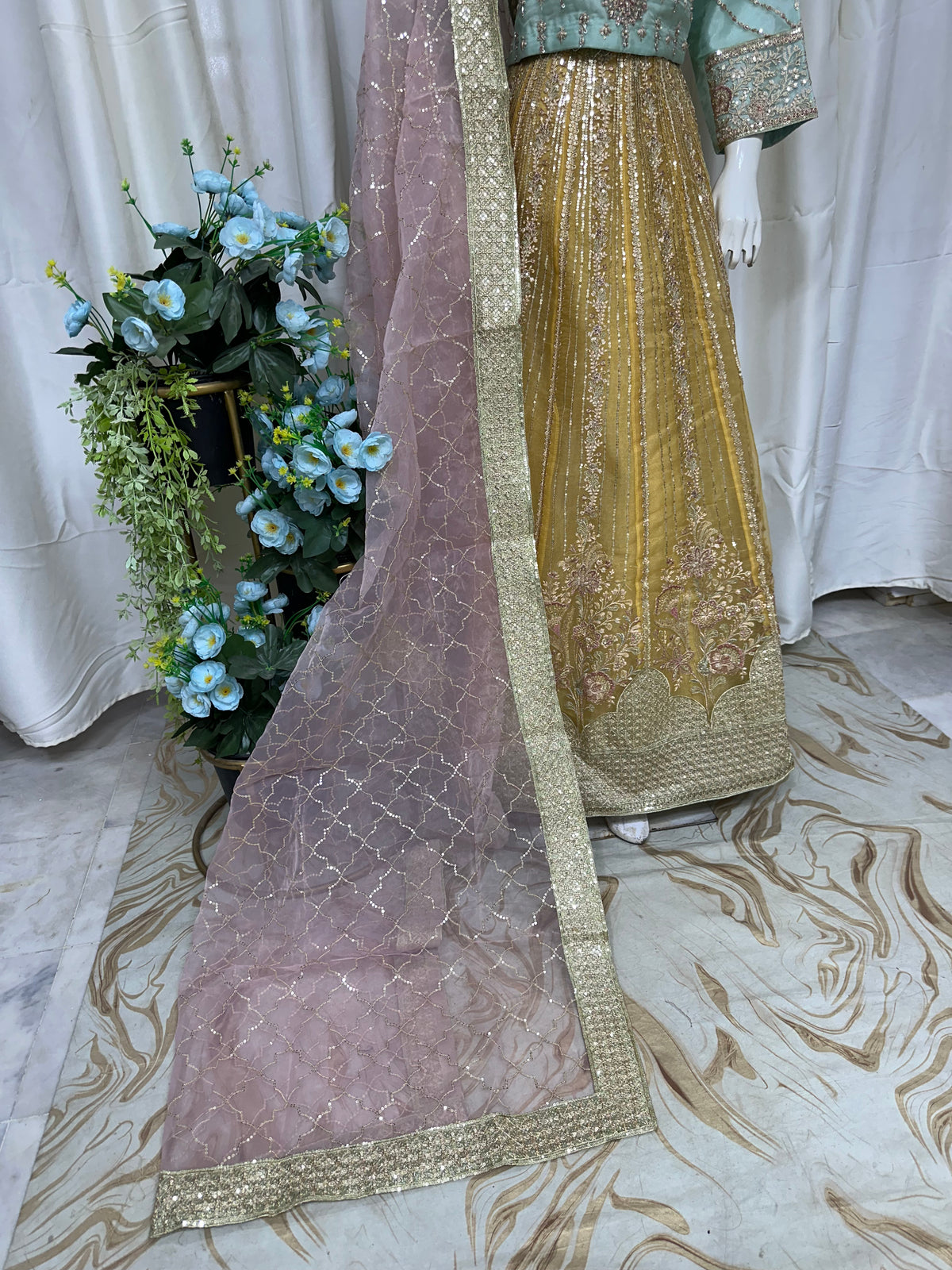 FG 184 Aqua Mustard Lehnga
