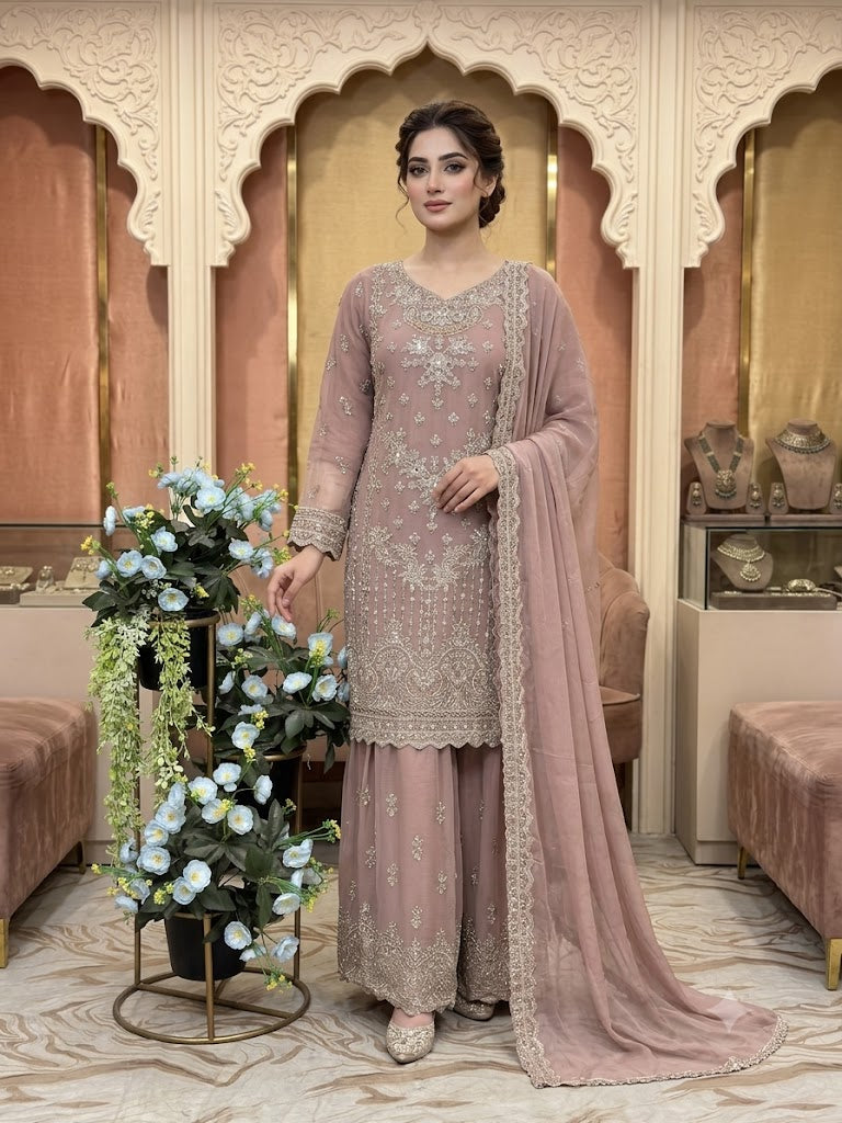 SG2189 Chiffon Gharara Pink