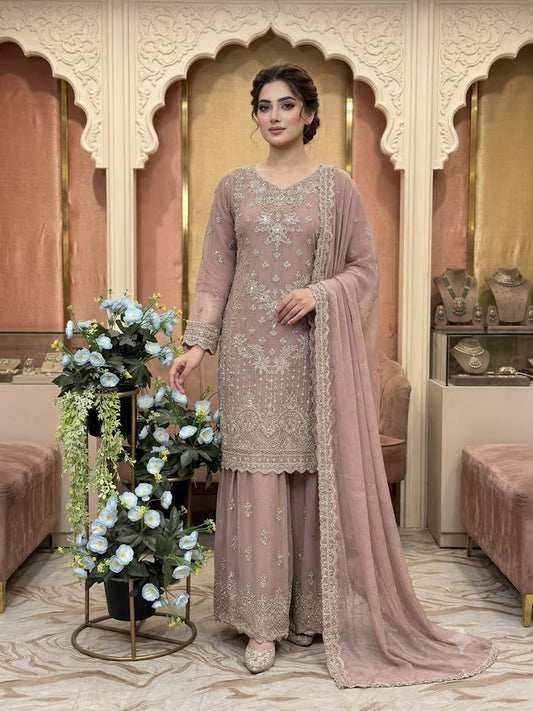 SG2189 Chiffon Gharara Pink
