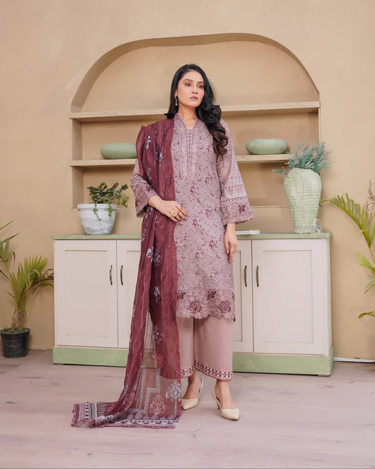 SG2401  Munira Noor vol Lawn Rose Pink