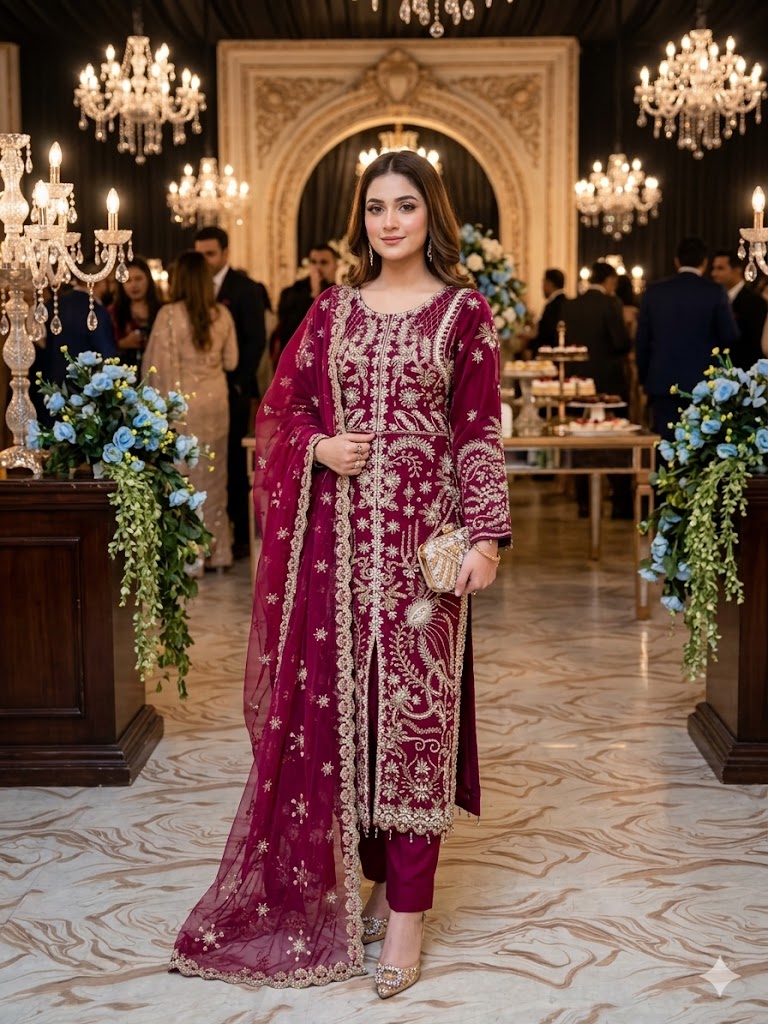 SJ3615 Organza Mehroon