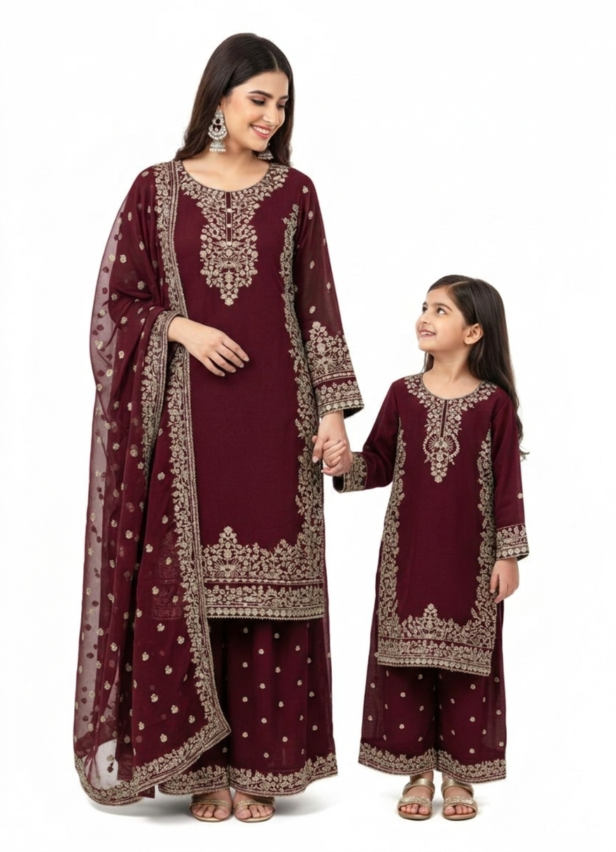 SG2266 Chiffon Palazzo Mother & Daugther Mehroon (Copy)