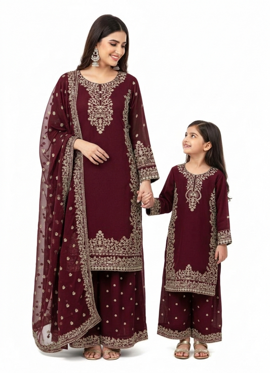 SG2266 Chiffon Palazzo Mother & Daugther Mehroon (Copy)
