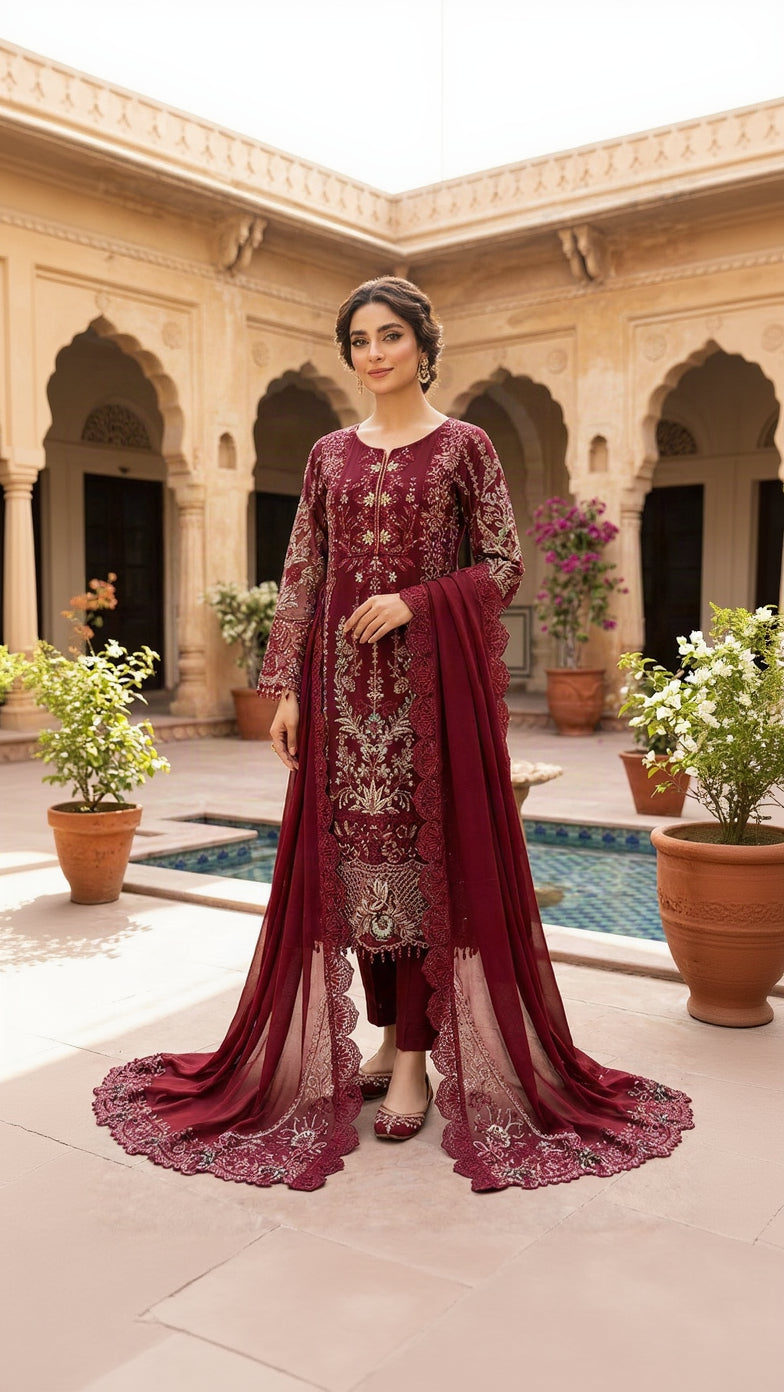 SJ3605 Chiffon Mehroon