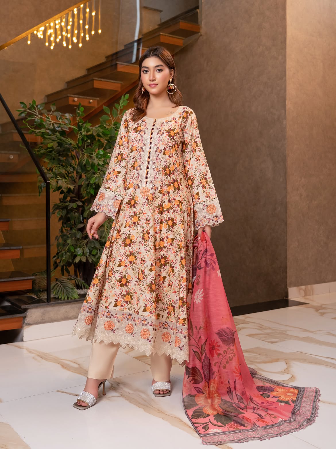 Munira Lawn Frock Cream
