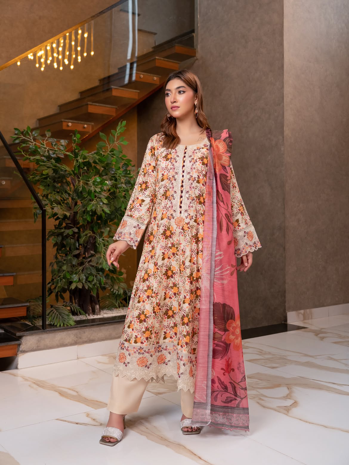 Munira Lawn Frock Cream