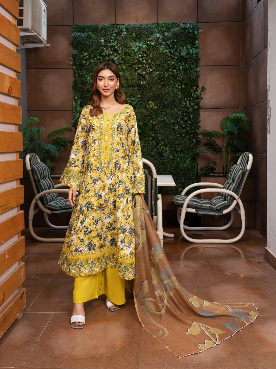 Munira Lawn Frock Mustard