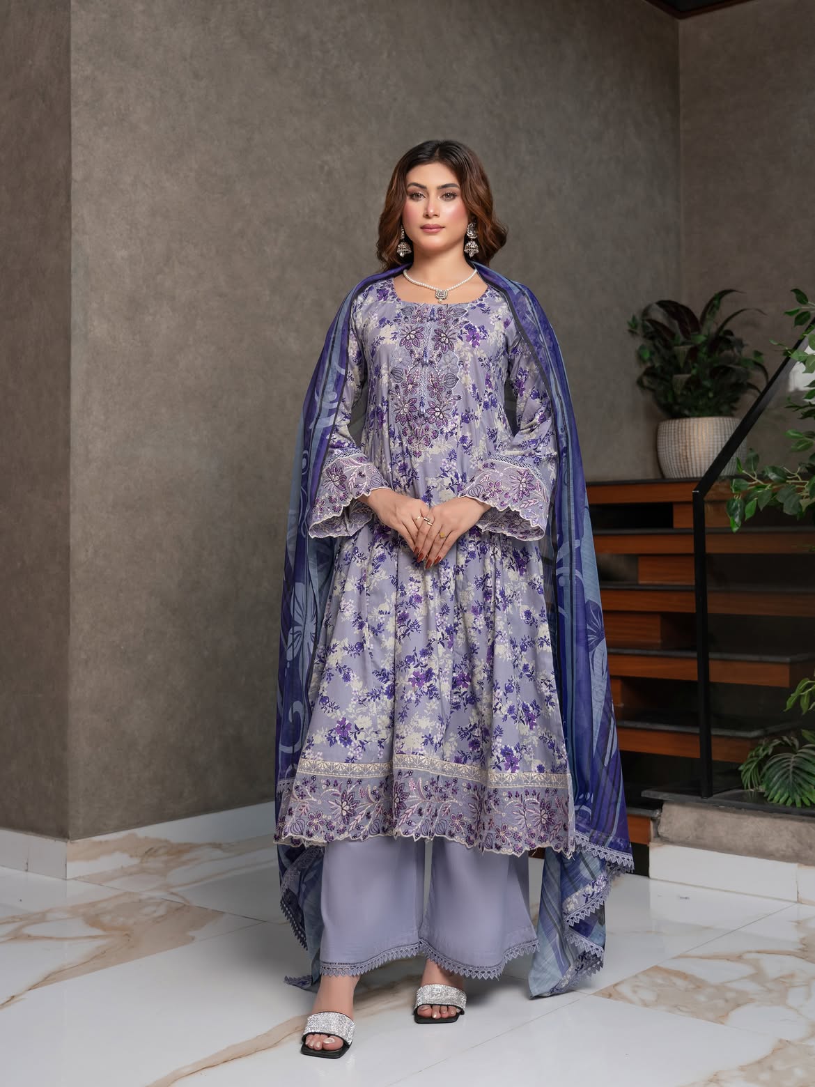 Munira Lawn Frock Purple