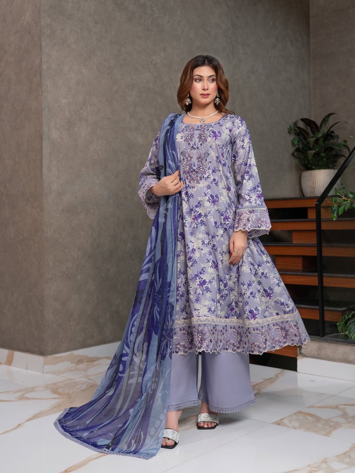 Munira Lawn Frock Purple