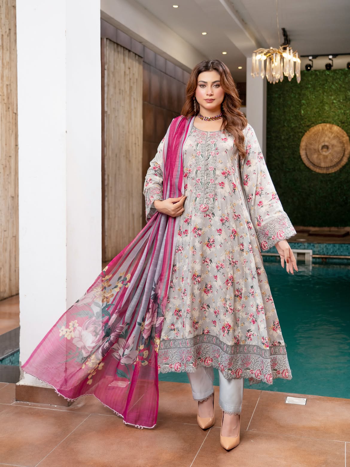 Munira Lawn Frock Light Grey