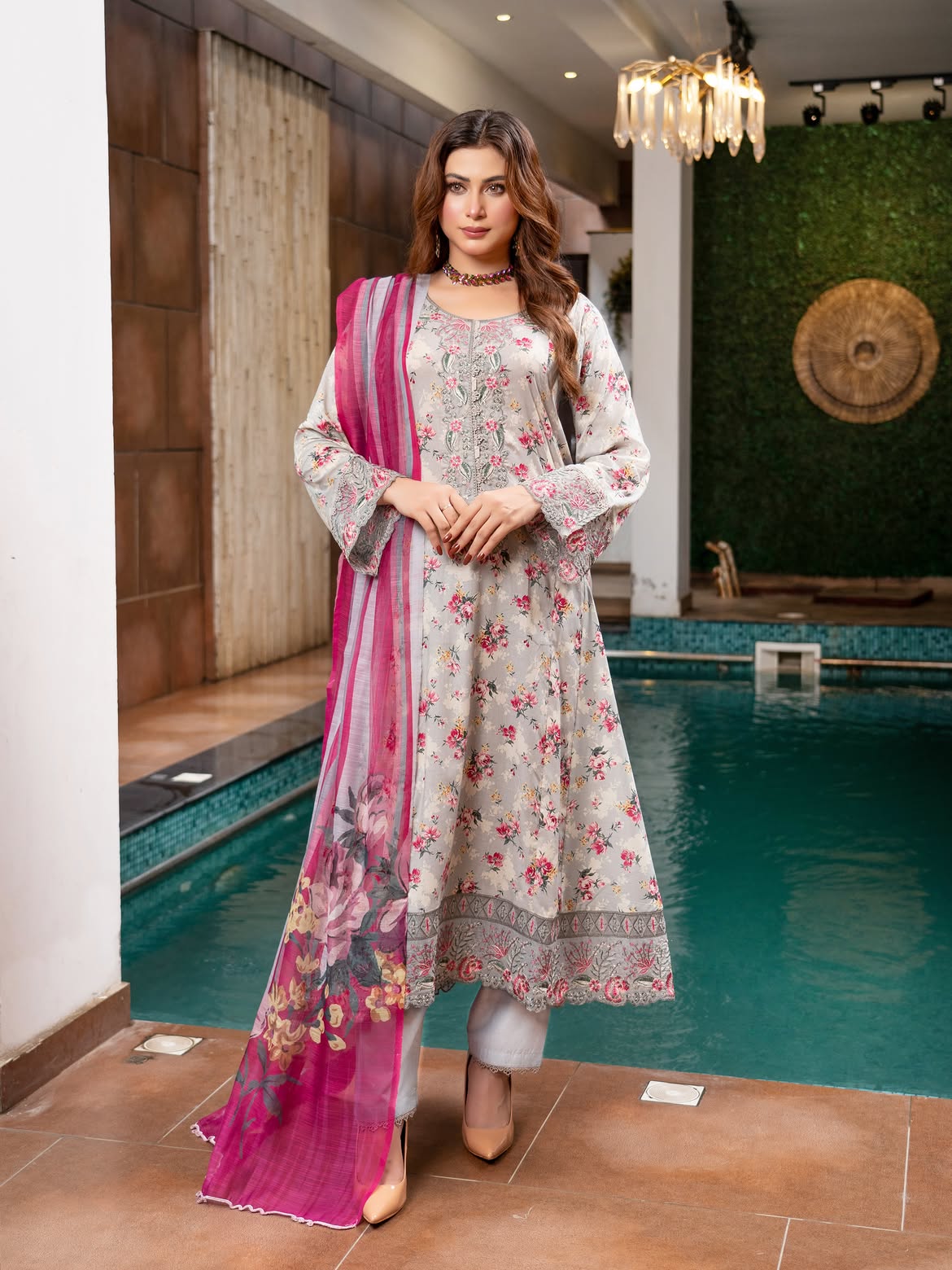 Munira Lawn Frock Light Grey