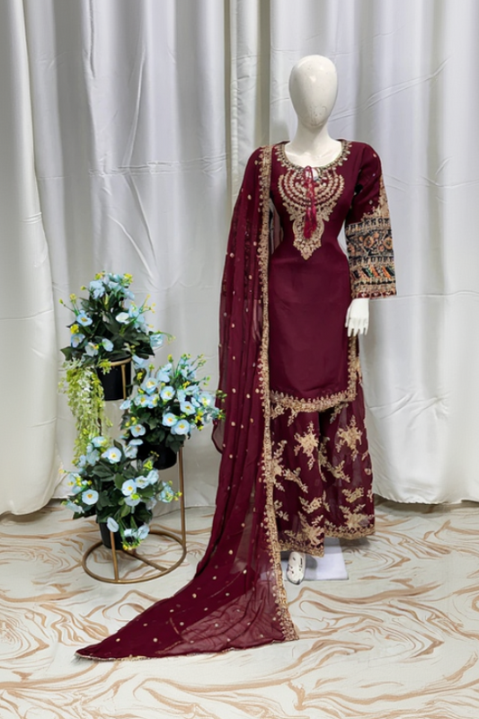 SG004 Chiffon Palazzo Mehroon