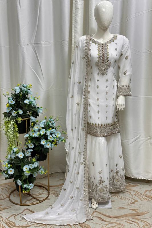 SG2188 Chiffon Gharara White