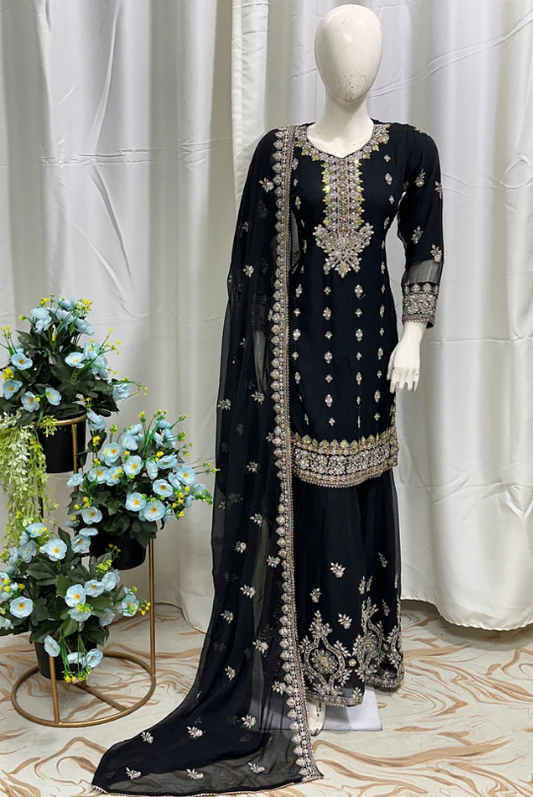 SG2188 Chiffon Gharara Black