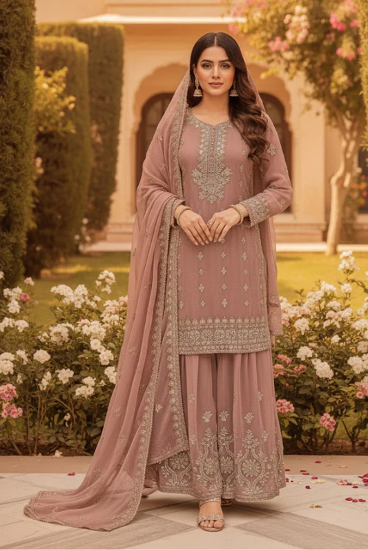 SG2188 Chiffon Gharara Rose Pink