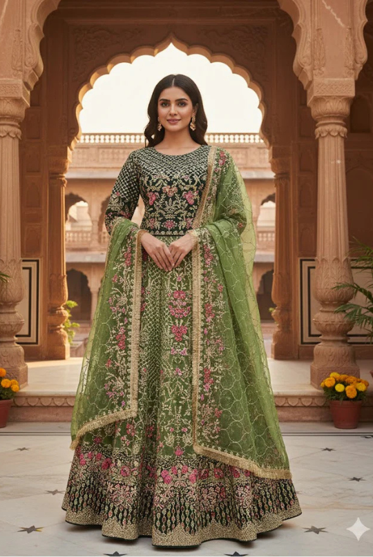 FG152 Lehnga Green Mehndi