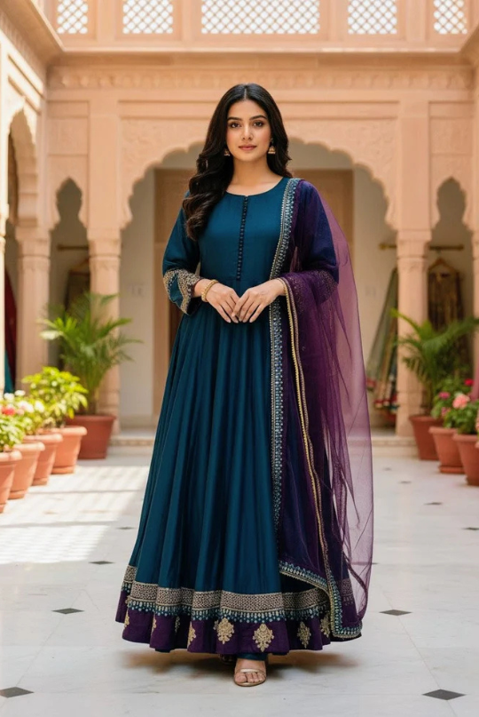 Khadi Embroiled Frock With Dupatta Zinc