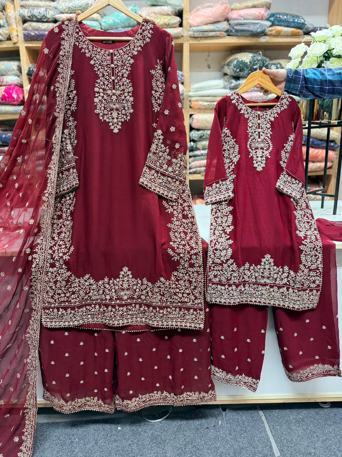 SG2266 Chiffon Palazzo Mother & Daugther Mehroon (Copy)