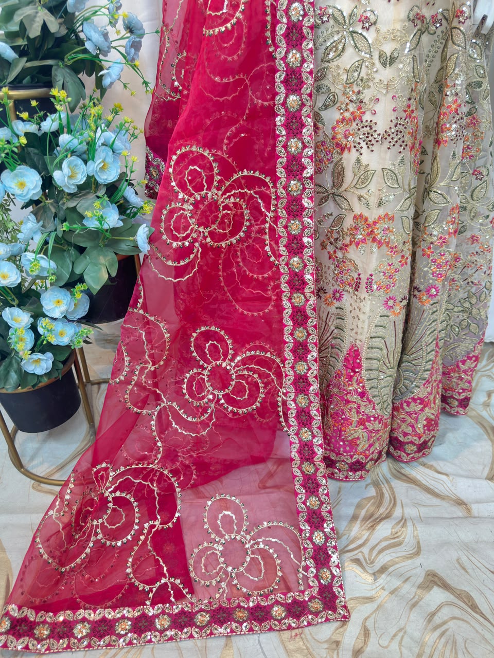 FG558 Organza Lehnga Parrot