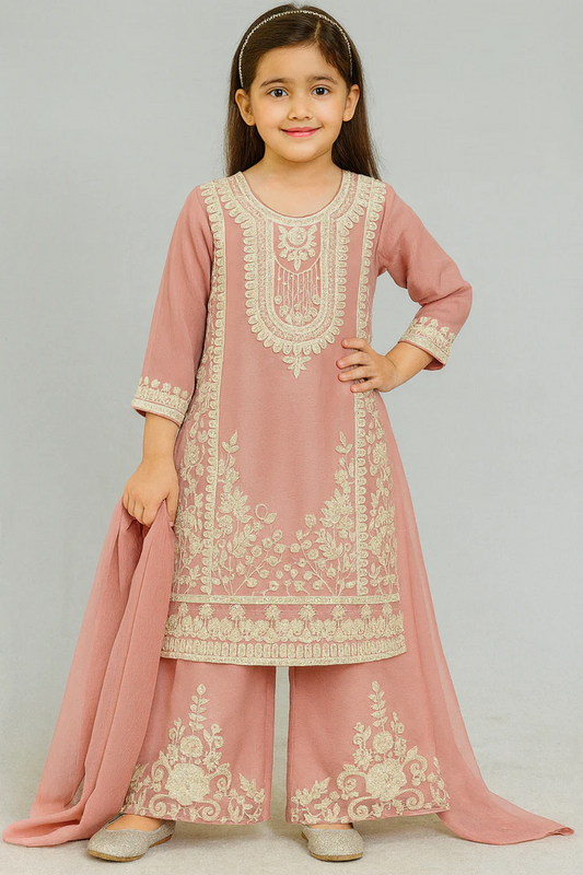 KD Chiffon Dress with Palazoo T Pink