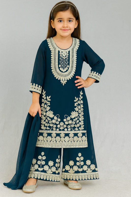 KD Chiffon Dress With Palazo Zinc