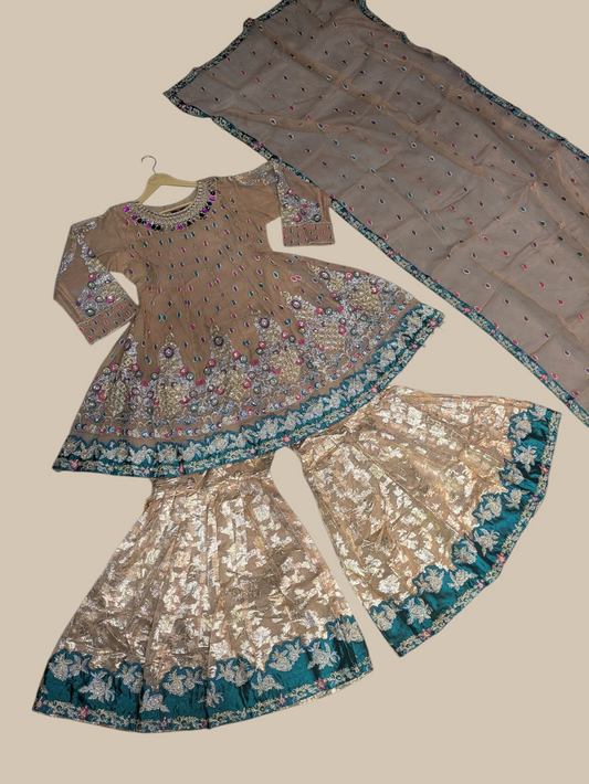 Chiffon Frock with Gharara & Organza Embroidered Dupatta