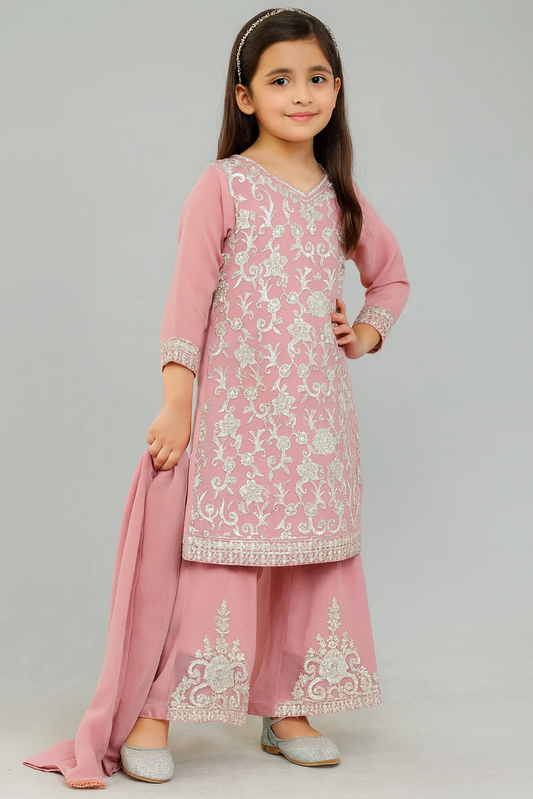 KD Chiffon Dress with Palazo Pink