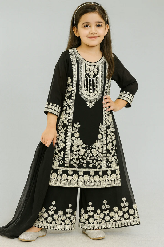 KD Chiffon Dress with Palazo Black