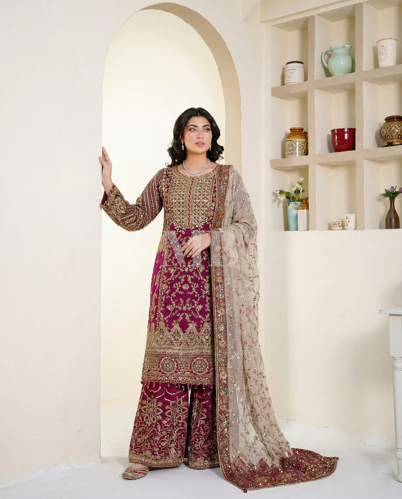 SJ3583 Chiffon Mehroon