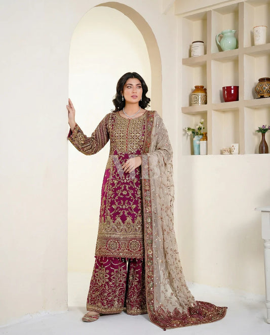 SJ3583 Chiffon Mehroon