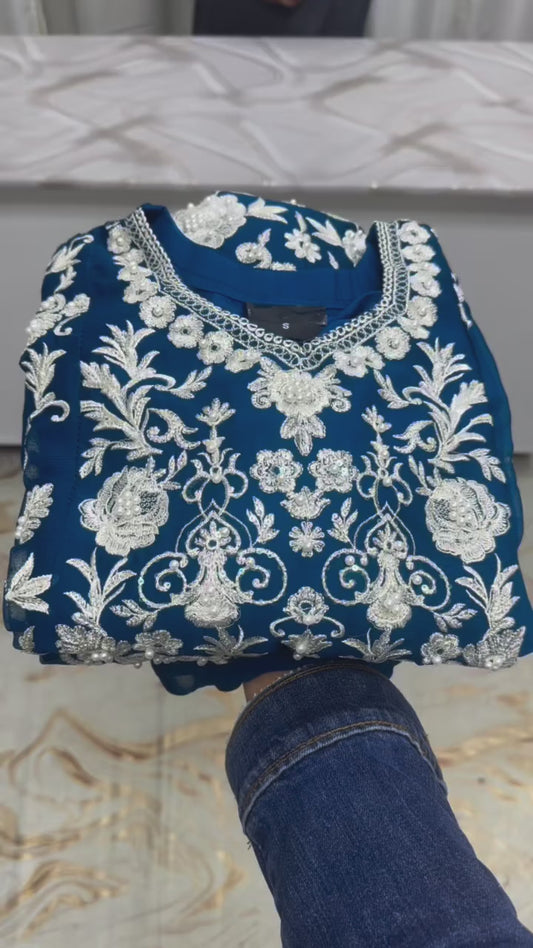 SG1846 Chiffon Short Shirt Navy Blue