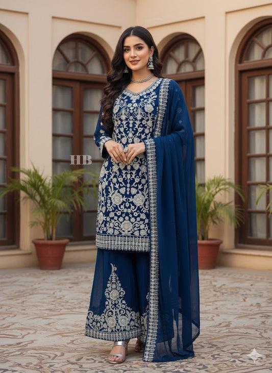 SG1846 Chiffon Short Shirt Navy Blue