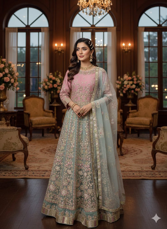 FG166 Lehnga Pink Aqua