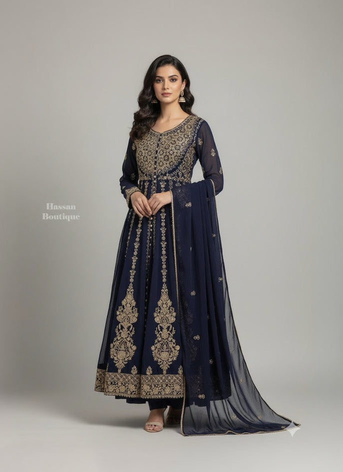 SG1778 Frock Chiffon Navy Blue